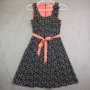 Bobbie Bee Dress Womens 4 Black Pink Spotted Sheath 70s Style‎ Fit N Flare Pinup